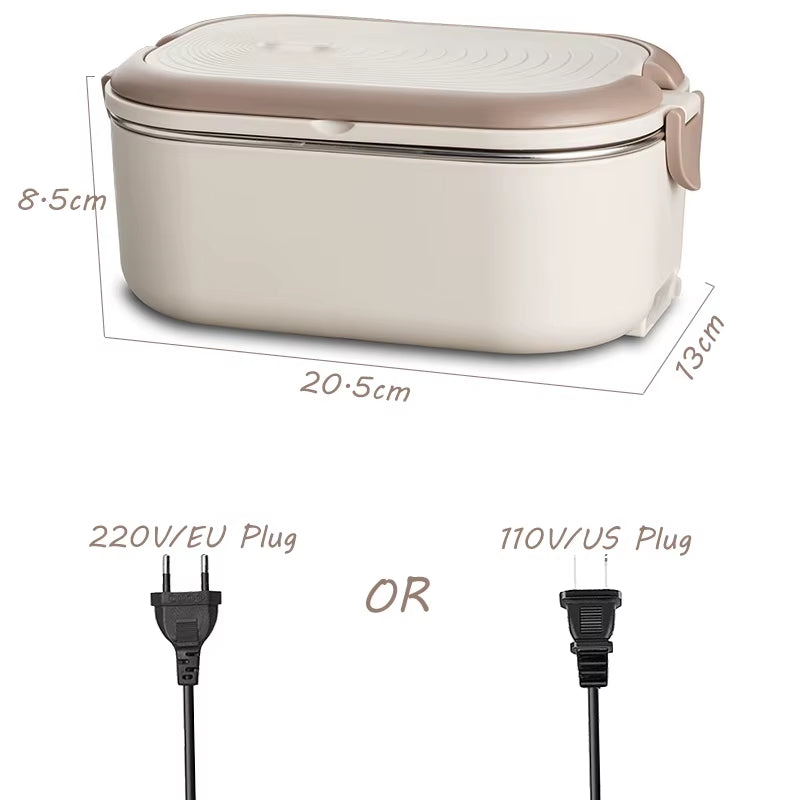 EU US Plug Electric Heated Lunch Box Meal Food Heater 220V 110V 1L Travel Outdoor Work Food Warmer Container Stainless Steel Set