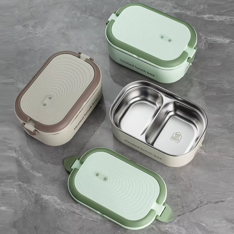 EU US Plug Electric Heated Lunch Box Meal Food Heater 220V 110V 1L Travel Outdoor Work Food Warmer Container Stainless Steel Set