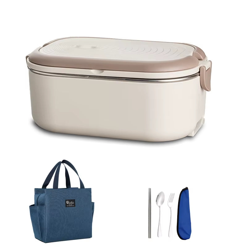 EU US Plug Electric Heated Lunch Box Meal Food Heater 220V 110V 1L Travel Outdoor Work Food Warmer Container Stainless Steel Set