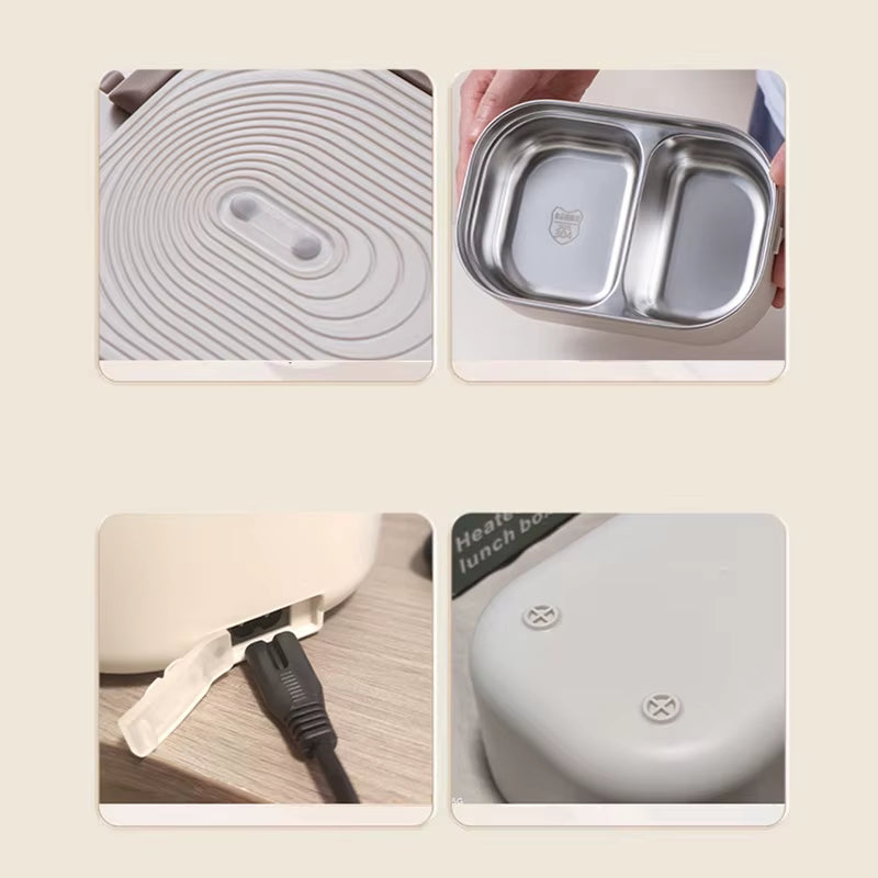EU US Plug Electric Heated Lunch Box Meal Food Heater 220V 110V 1L Travel Outdoor Work Food Warmer Container Stainless Steel Set