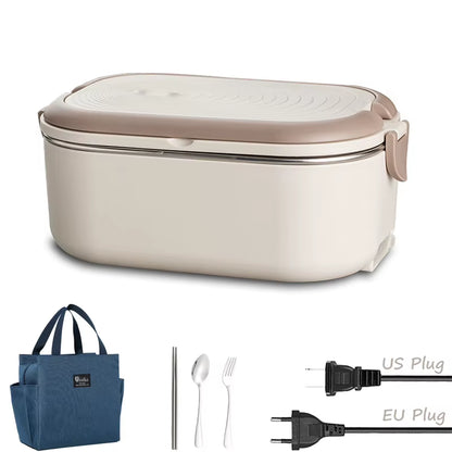 EU US Plug Electric Heated Lunch Box Meal Food Heater 220V 110V 1L Travel Outdoor Work Food Warmer Container Stainless Steel Set